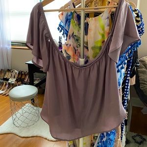 American Eagle Off Shoulder Silky Lavender Top